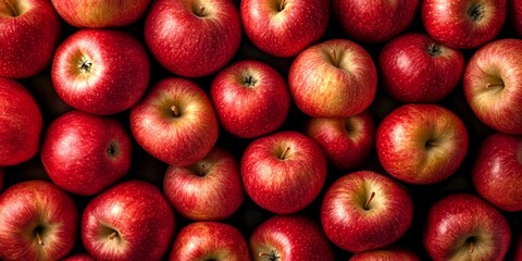 Poster - A beautiful assortment of fresh red apples occupies the entire frame. Their rich color and shiny skins create a vibrant and appetizing display. Ideal for food photography and healthy living themes. AI