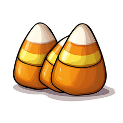 Cute Candy Corn in Cartoon Style on White Background