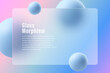 © lesikvit - Glass morphism website landing page template. Transparent horizontal presentation screen with glass overlay effect on gradient blue spheres.