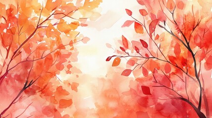 Wall Mural - Vibrant Autumn Foliage - A Watercolor Landscape