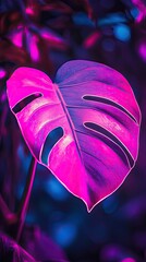 Sticker - vibrant purple monstera leaf with striking patterns and colorful lighting, perfect for nature lovers