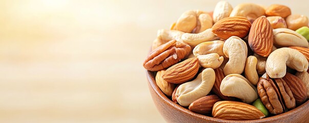 A bowl of mixed nuts featuring cashews, almonds, and pecans, perfect for healthy snacking or culinary inspiration.