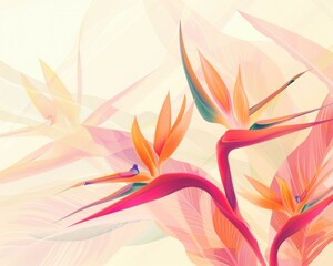 Wall Mural - Vibrant abstract illustration of tropical flowers on a soft pastel background