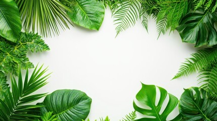 Wall Mural - Tropical Leaf Frame Border Mockup on White Background