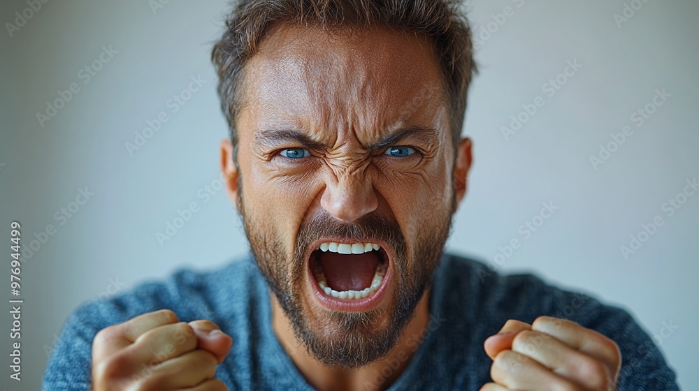 Raw Fury: A close-up portrait of a man consumed by rage, his face ...
