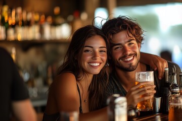 Happy couple having a drink at the bar