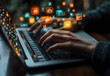 © Gustav - Hands Typing on Laptop with Digital Icons