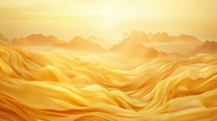 Poster - Abstract Golden Desert Landscape with Mountains and Sun