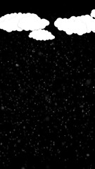 Wall Mural - looping illustrated clouds with snowfall on clean black vertical copy space background.