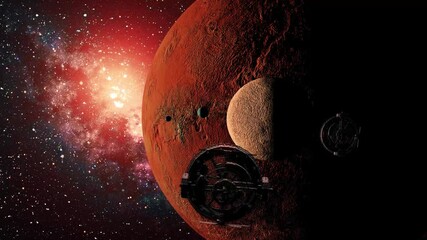 Wall Mural - spaceships travel to distant planets in space