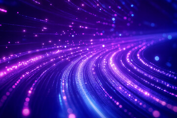 Digital abstract matrix background with blue and purple symbols.Streaming data, binary data moving on a digital road - Digital Code road concept	