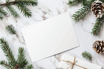 Sticker - Christmas Card Mockup with Festive Decorations and Pine Tree Branches