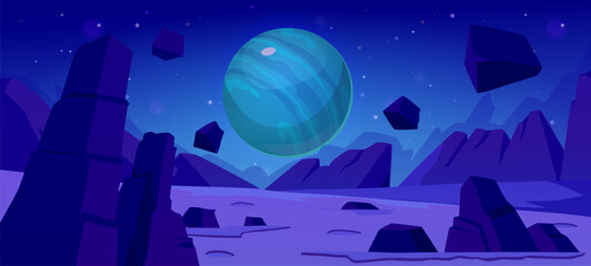 Wall Mural - Vector illustration of a night landscape for a space game UI.