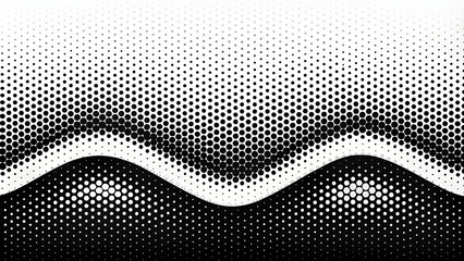 Black noise stippled dots halftone pattern with isolated smooth wave grunge border, texture, abstract, background, design,, dots