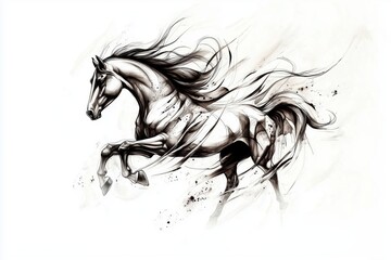 Naklejka na meble Tattoo Design of a Powerful Galloping Horse, Embodying Grace and Strength