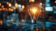 © otwdesign - Glowing Light Bulb with Data Visualization and Blurry Background
