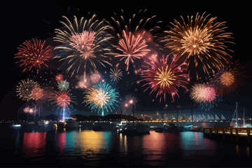 fireworks over the harbor happy new year