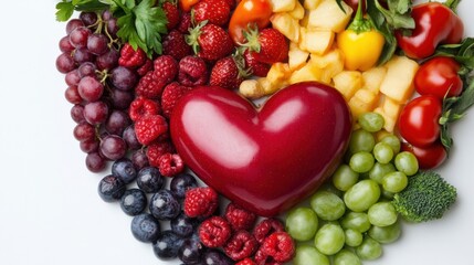 Wall Mural - A heart shaped fruit and vegetables arranged in a circle, AI