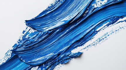 Wall Mural - Abstract smear of blue ink on a white background. A textural smear of blue acrylic paint on a white canvas. The concept of the sea wave. Ocean abstract background. Backdrop