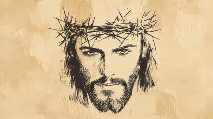 Wall Mural - Jesus Christ Crown of Thorns Hand Drawn Illustration