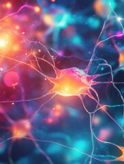 Wall Mural - neuron and neuron connections, colorful background, glowing