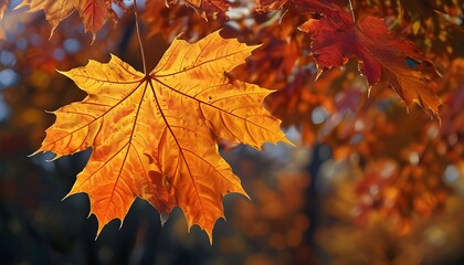 Vibrant tapestry of autumn maple leaves in brilliant hues of red, orange, and gold