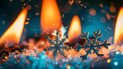 Christmas with snowflakes and a midnight flame