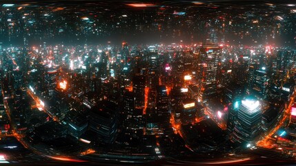 Wall Mural - Futuristic Cyberpunk Cityscape at Night with Neon Lights and Glowing Lines