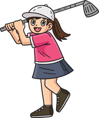 Wall Mural - Golf Female Golfer Hitting Ball Cartoon Clipart