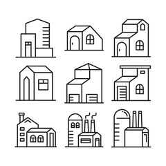 Wall Mural - factory and house building icons set line illustration