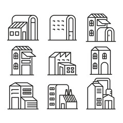 Wall Mural - factory building and edifice icons line illustration set