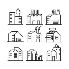 Wall Mural - factory and house building icons set line illustration