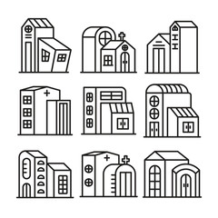 Wall Mural - building, house and tower icons set line illustration