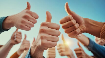 Wall Mural - A group of people are giving thumbs up to each other