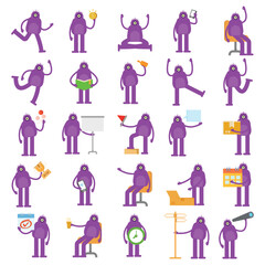 Canvas Print - one eye monster characters set in various poses illustration