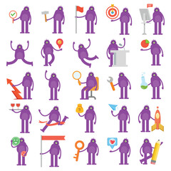 Canvas Print - one eye monster characters set in various poses illustration