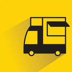 Sticker - food truck icon with shadow on yellow background