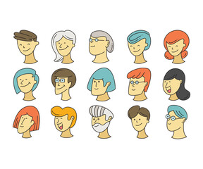 Wall Mural - comic human face character icons set