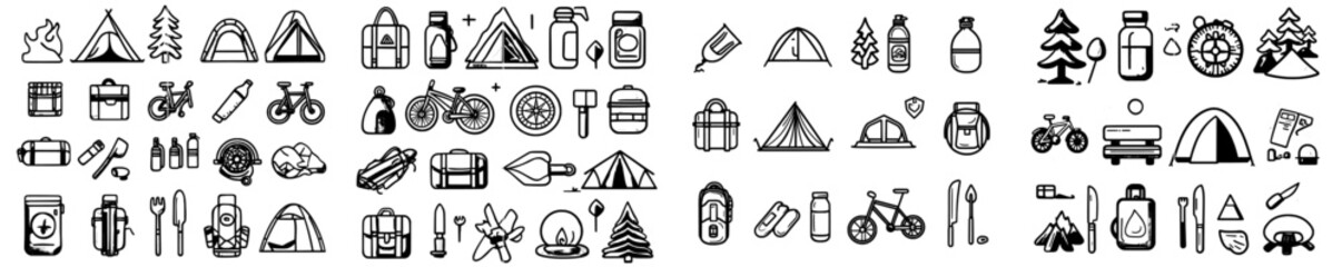 Wall Mural - The camping hand drawn icon design illustration was created for an app and a website in a line style