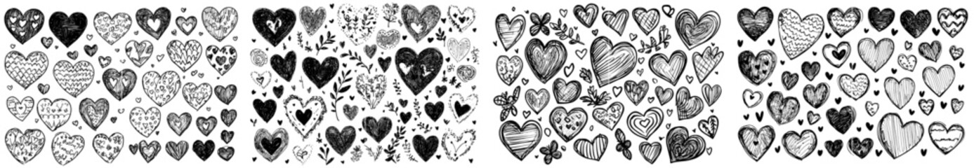 Wall Mural - Drawings of ink doodle hearts