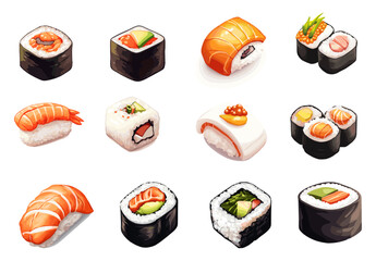 A lot of Sushis delicious different colores
