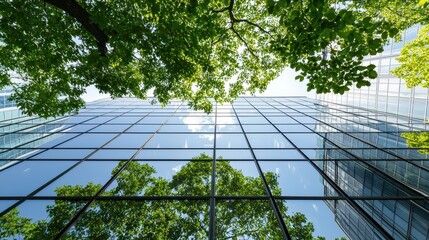 Wall Mural - Green Trees Reflecting in Modern Glass Building Facade