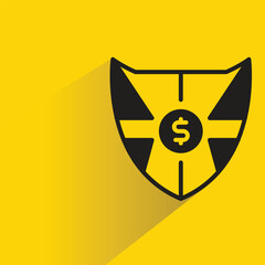 Wall Mural - dollar shield badge icon with shadow on yellow background