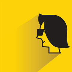 Canvas Print - woman face icon with shadow on yellow background