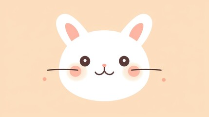 Sticker - Cute Cartoon Rabbit Face Illustration   White Bunny with Pink Ears and Blush