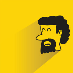 Sticker - beard man icon with shadow on yellow background