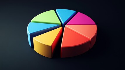 Leinwandbilder - A 3D pie chart with multi-colored segments, including percentages and labels, set against a dark background to create a striking visual contrast.
