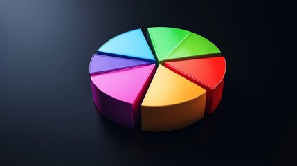 Leinwandbilder - A 3D pie chart with multi-colored segments, including percentages and labels, set against a dark background to create a striking visual contrast.