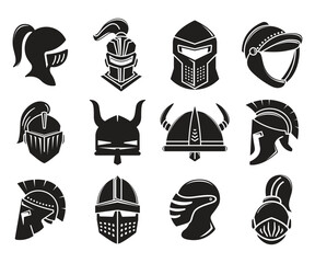 Poster - warrior and Viking helmet icons set vector illustration