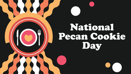 Wall Mural - National Pecan Cookie Day vector banner design with geometric shapes and vibrant colors on a horizontal background.